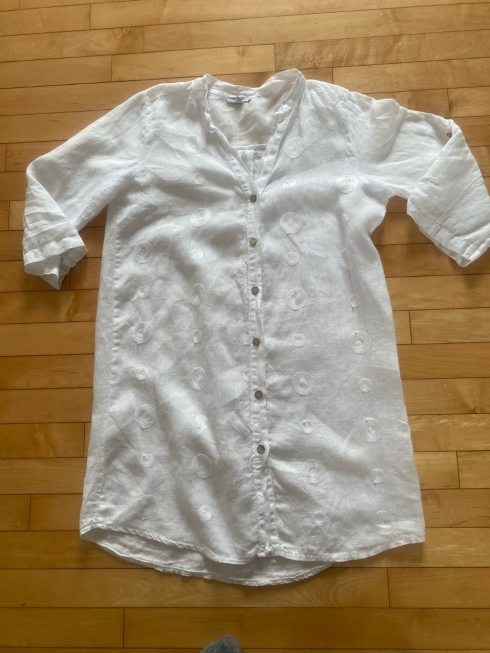 LINEN ROSEMARINE Made in Italy  long White  3/4 Length sleeve Blouse Size Small - Picture 13 of 13